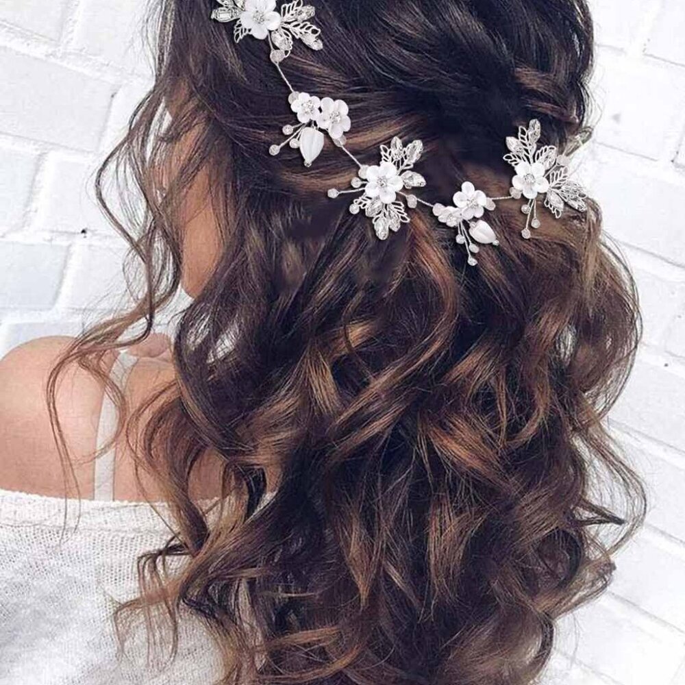 Bride Silver Wedding Hair Vine Flower Bridal Hair Piece Leaf Party Hair Accessor